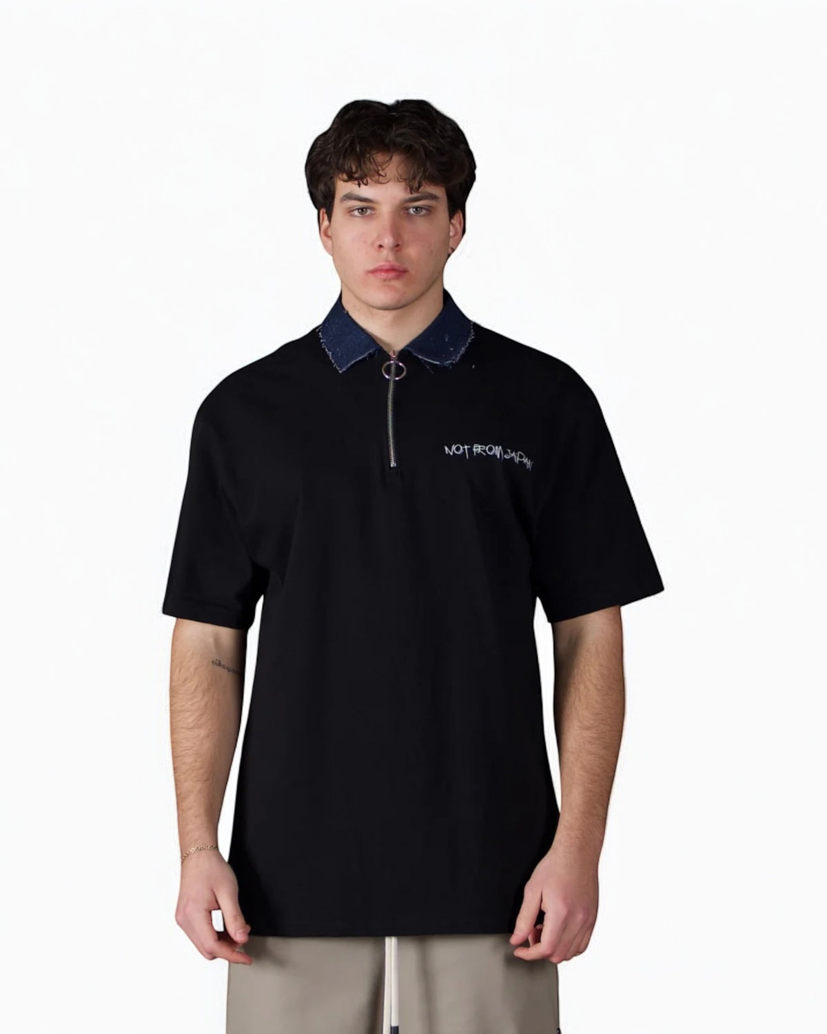 ASENSYO Polo In Cotone Con Colletto in Jeans Nera