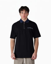 ASENSYO Polo In Cotone Con Colletto in Jeans Nera
