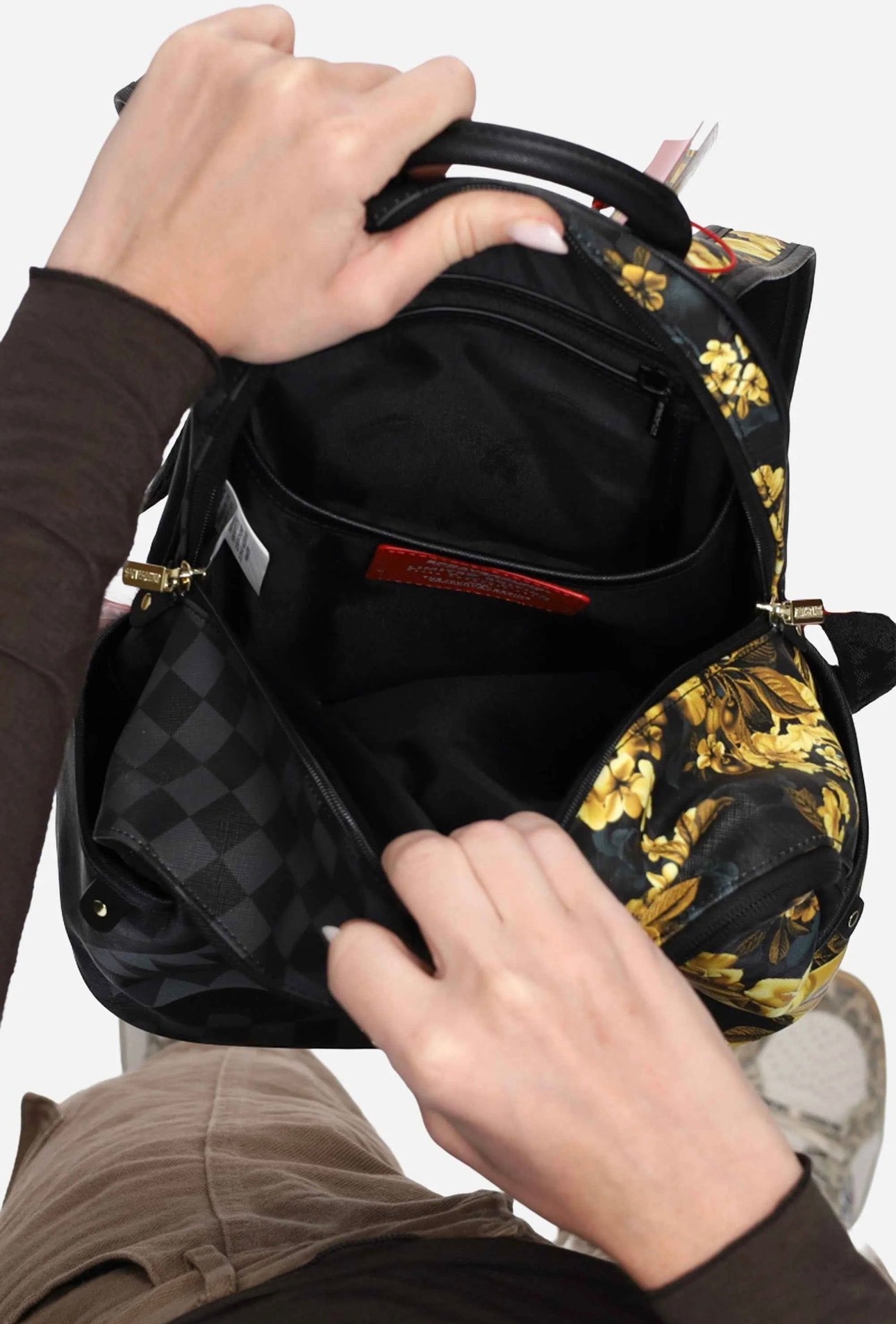 SPRAYGROUND Zaienetto In Pelle GOLD FLORAL REMIX SAVAGE Nero
