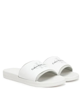 CALVIN KLEIN Ciabatta Bianca Con Fascia Grigia
