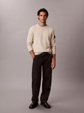 CALVIN KLEIN Felpa Girocollo Terry Misto Cotone Con Badge Sulla Manica Pantone 26/27