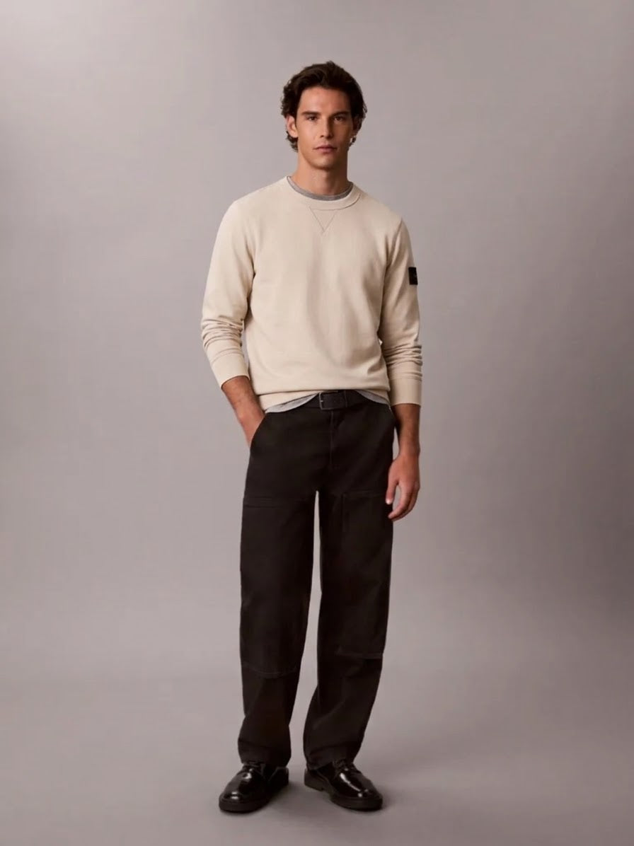 CALVIN KLEIN Felpa Girocollo Terry Misto Cotone Con Badge Sulla Manica Pantone 26/27