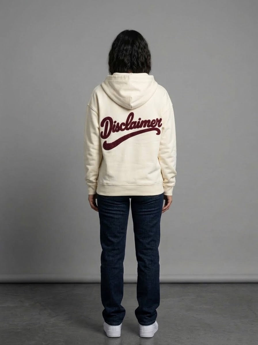DISCLAIMER Felpa Con Zip e Cappuccio Scritta Retro Glitterata Donna Bianco/Rosso
