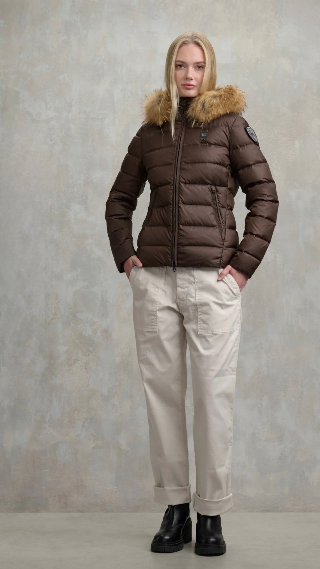 BLAUER Giubbotto Donna Piumino Fasciato Con Pelliccia Marrone