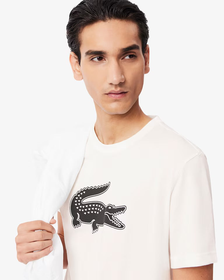 LACOSTE T-Shirt Logo Centrale Bianca e Nera