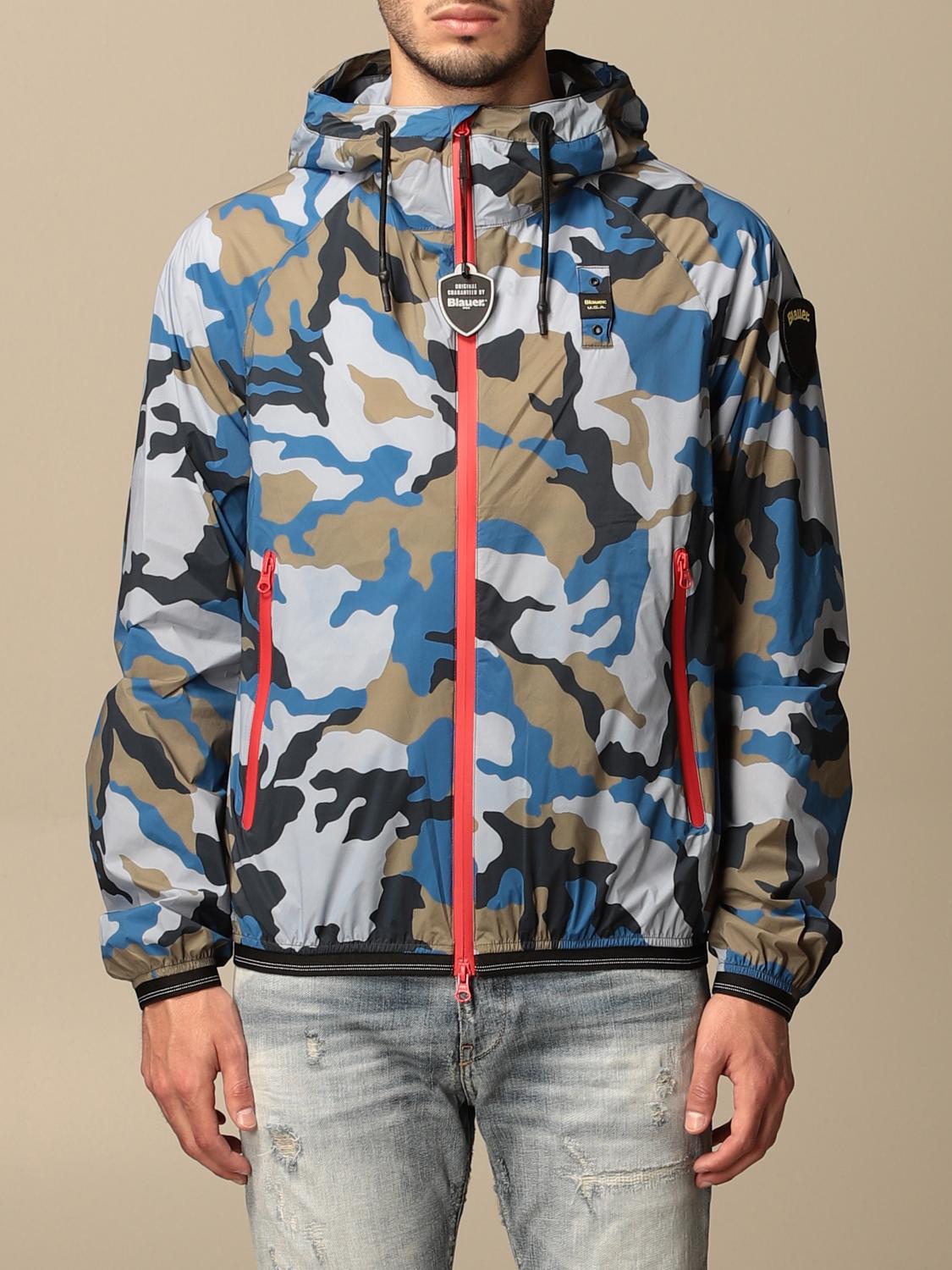 BLAUER Giubbotto Antivento Sfoderato Con Cappuccio Zip Rossa Militare
