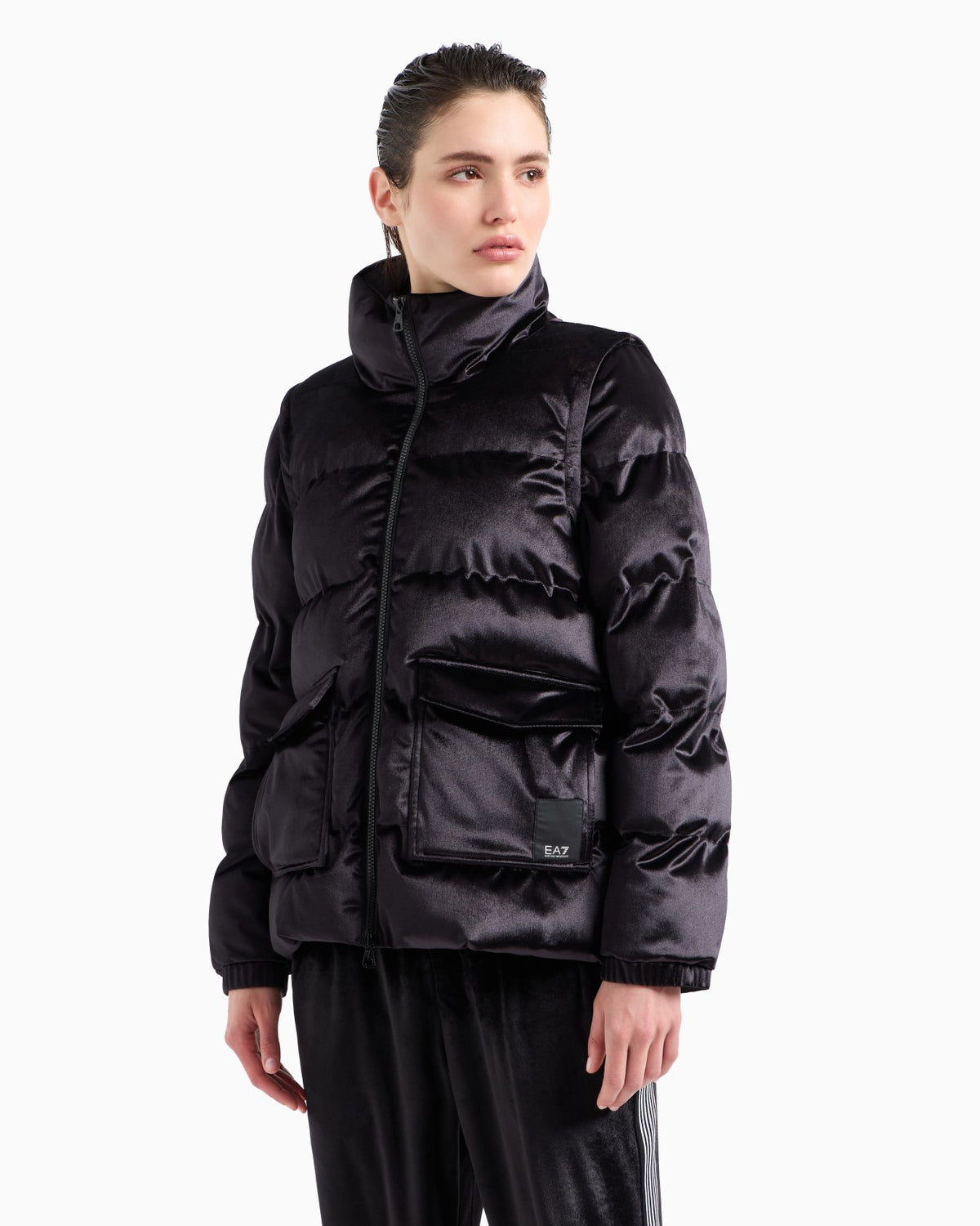 EMPORIO ARMANI DONNA GIUBBOTTO/SMANICATO EFFETTO CINIGLIA NERO