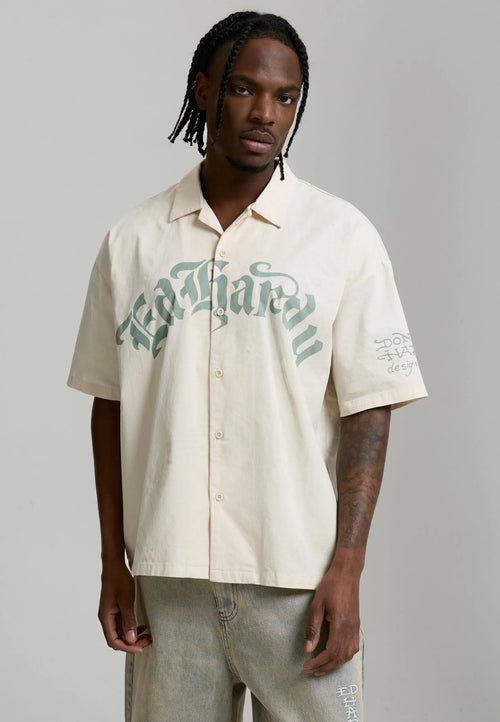 ED HARDY Camicia Mezze Maniche Con Stampa Centrale E Su Manica Panna/Verde