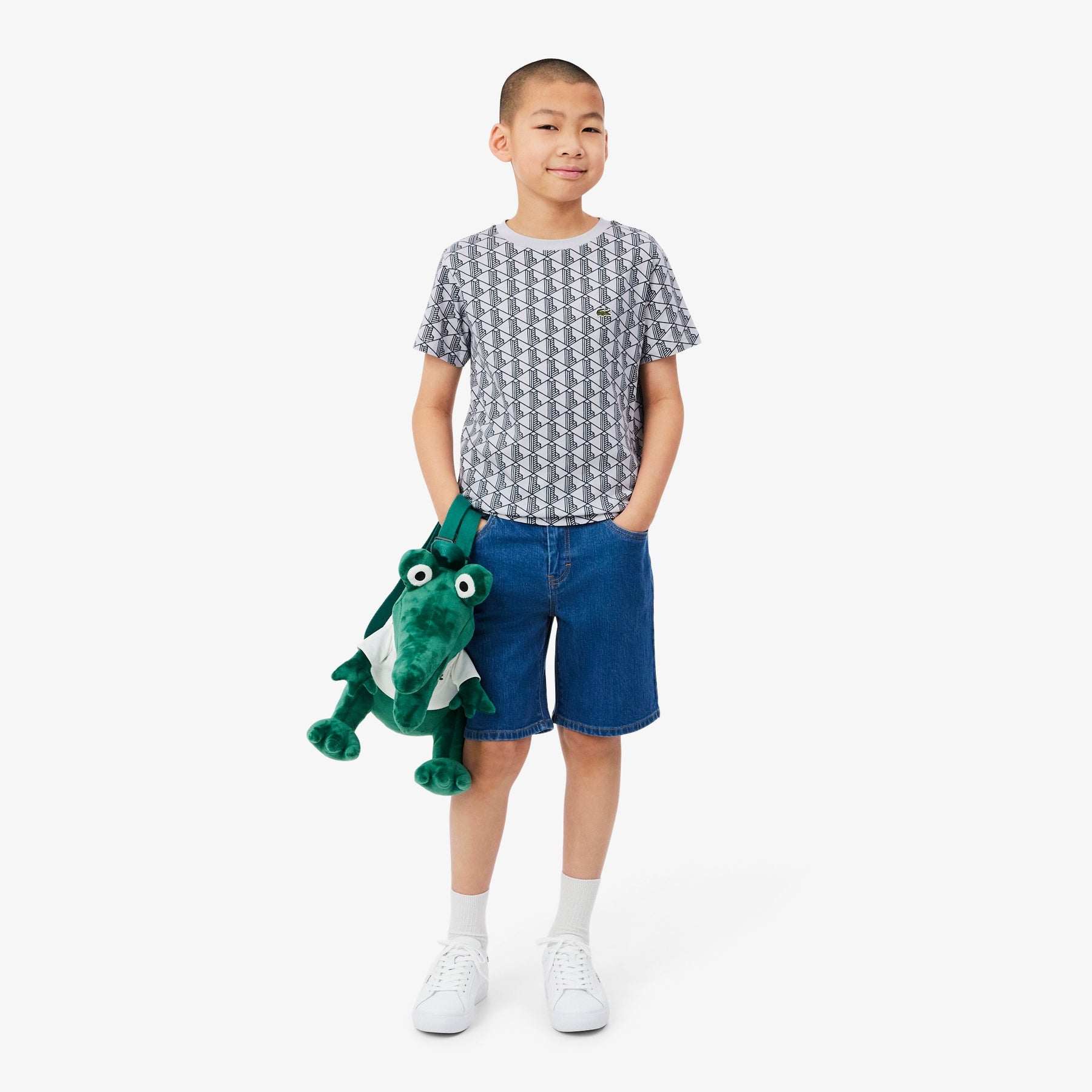 LACOSTE T-Shirt Monogram Bambino/Bambina Basic Grigia/Nera