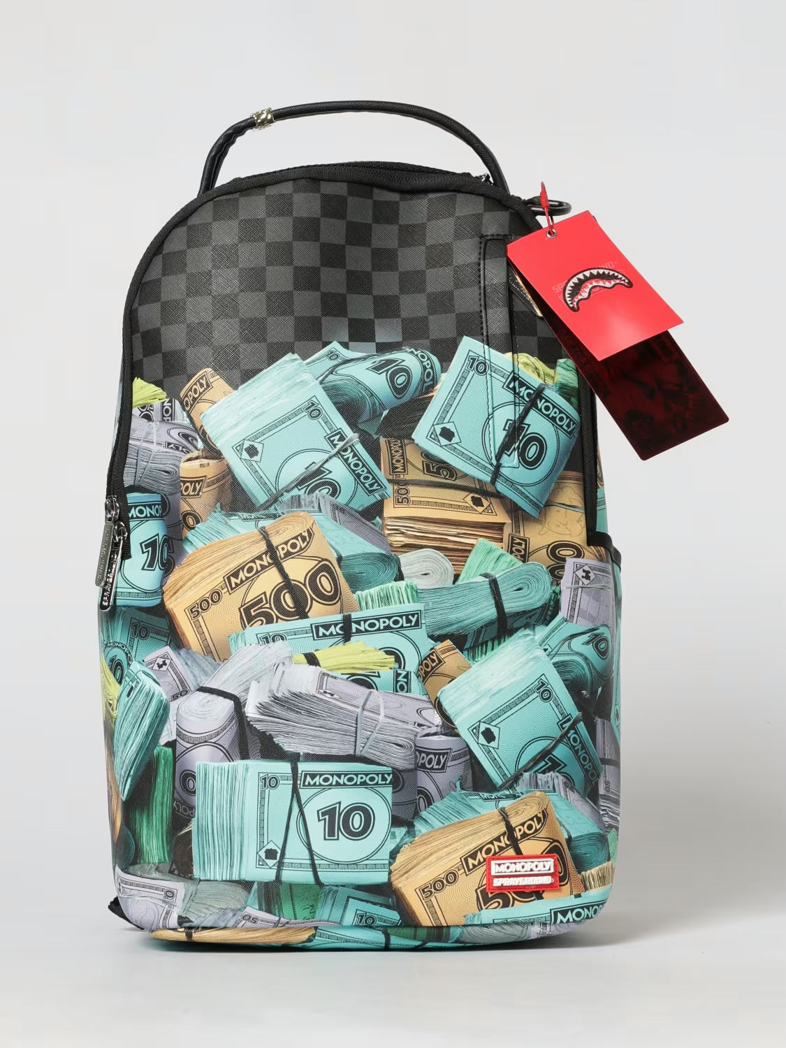SPRAYGROUND x MONOPOLI Zaino In Pelle A Scacchi Con Fantasia Soldi Monopoli Nero/Multicolor