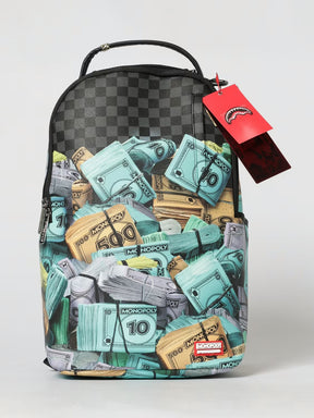SPRAYGROUND x MONOPOLI Zaino In Pelle A Scacchi Con Fantasia Soldi Monopoli Nero/Multicolor