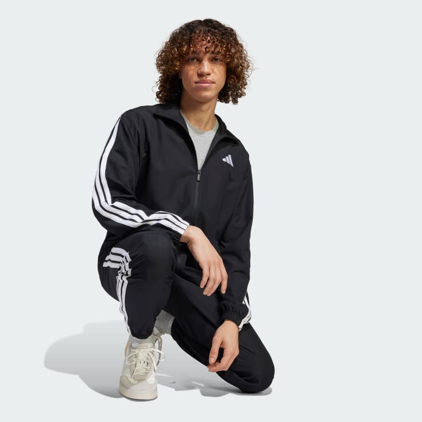 ADIDAS Tuta Microfibra Con Zip Senza Cappuccio Con Strisce Laterali Nera/Bianca