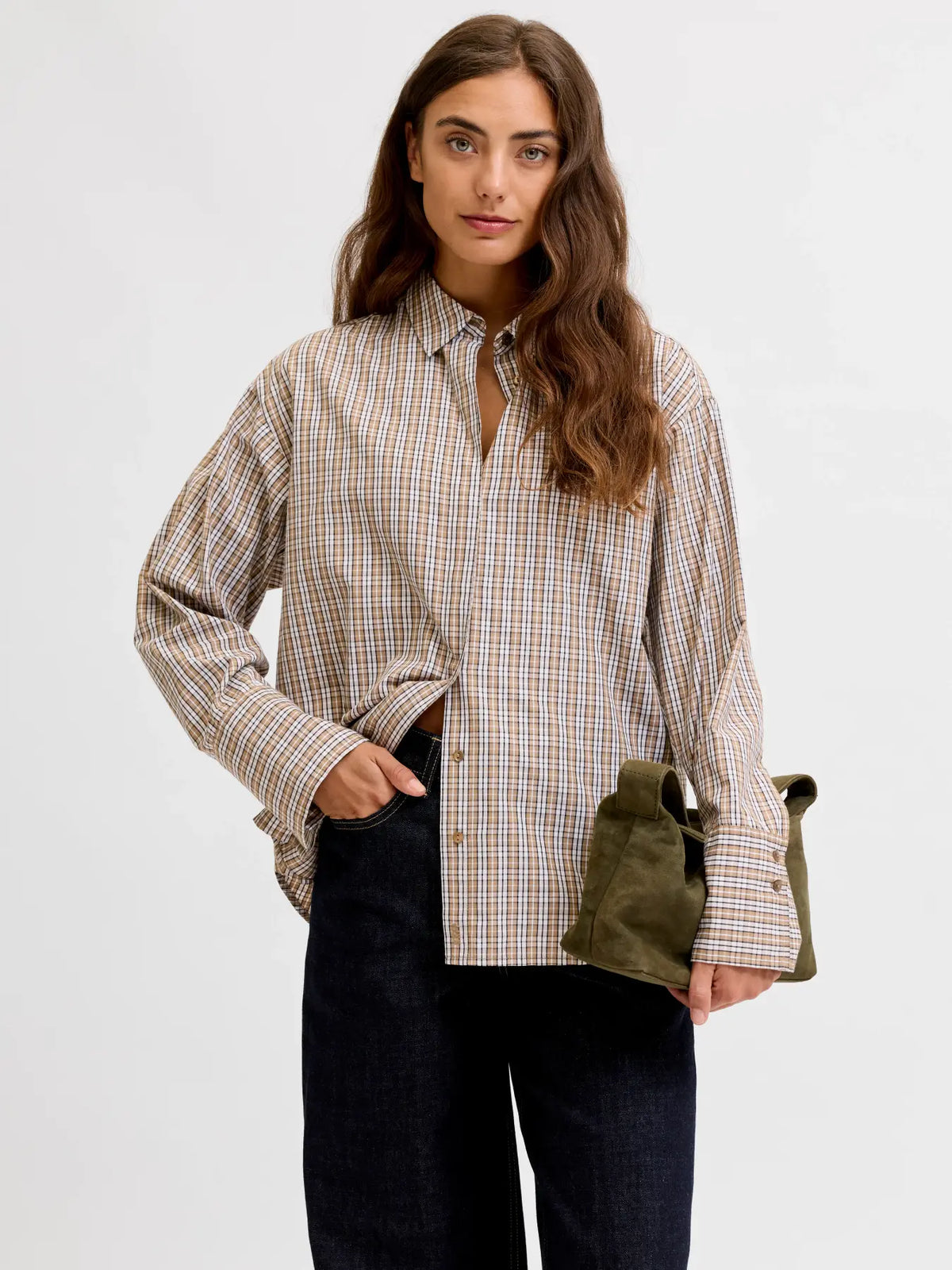 JJXX Donna Jxcaro Camicia A Quadri beige  AW26