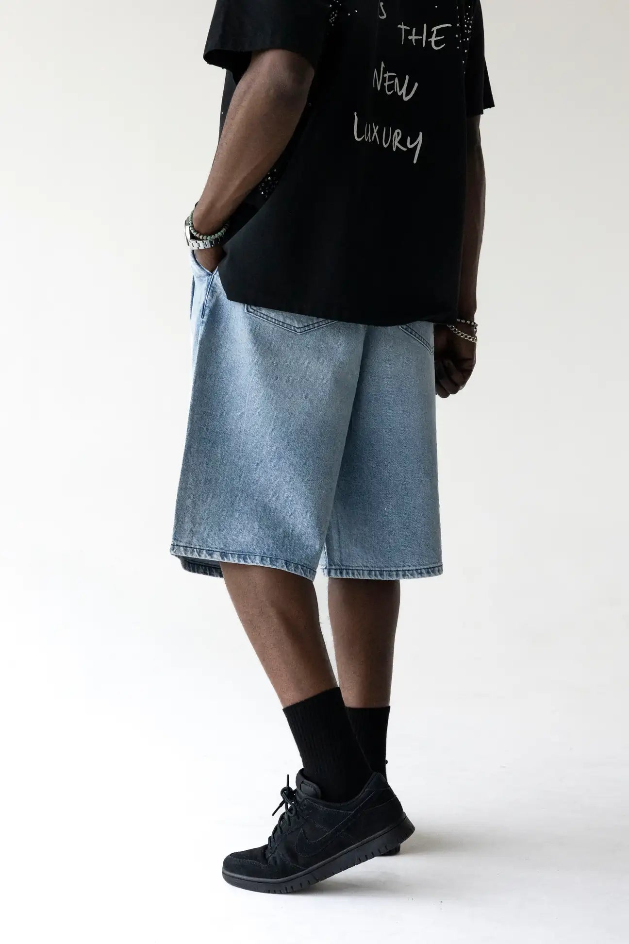 BLACK ISLAND Bermuda Jeans Jorts Con Dettagli Croci e Brillantini