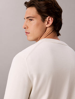 CALVIN KLEIN Maglioncino Girocollo In Cotone Liscio Logo Piccolo Bianco