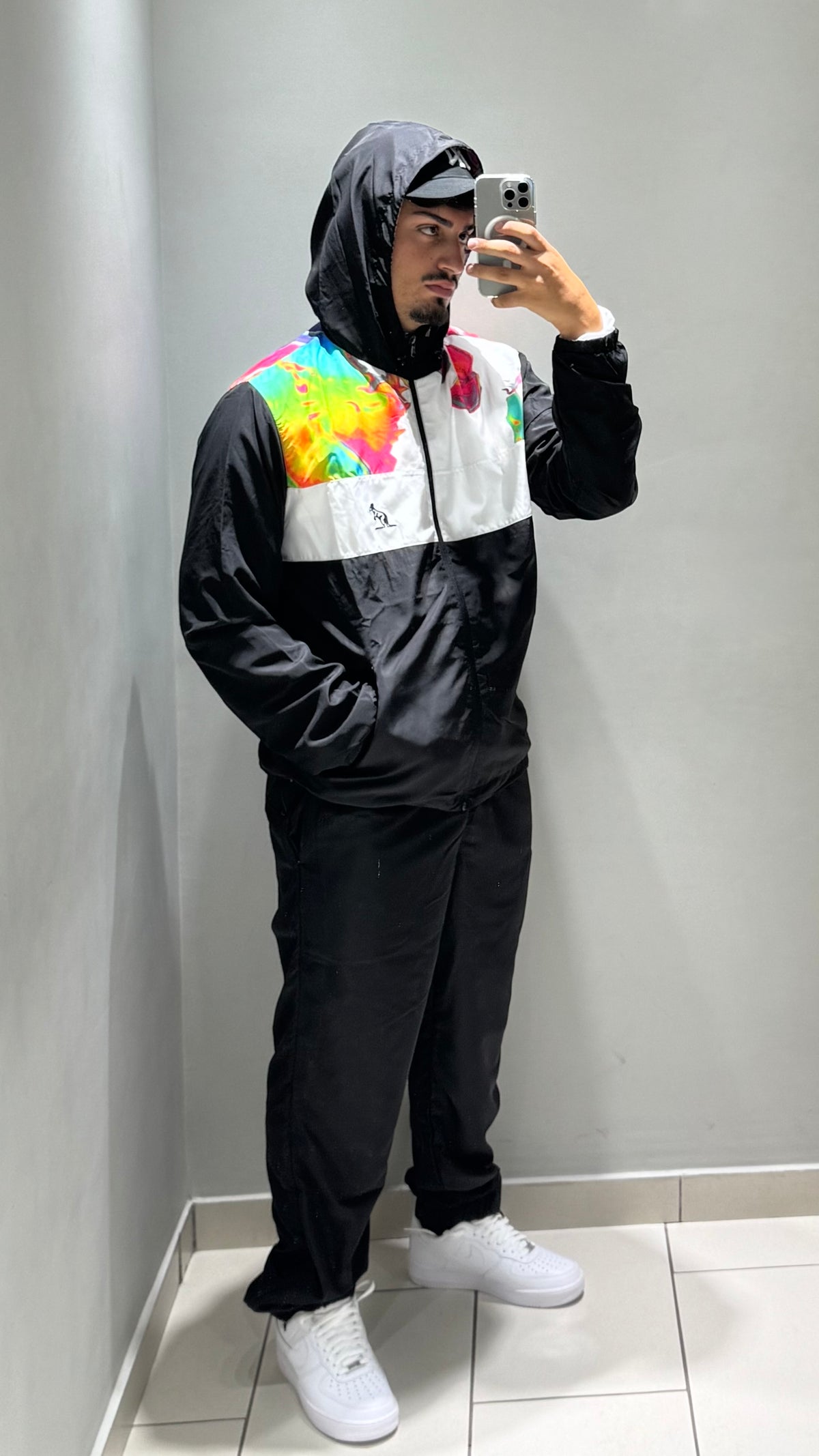 AUSTRALIAN Tuta Leggera In Microfibra Con Zip e Cappuccio Bianca/Nera/Fantasia Multicolor