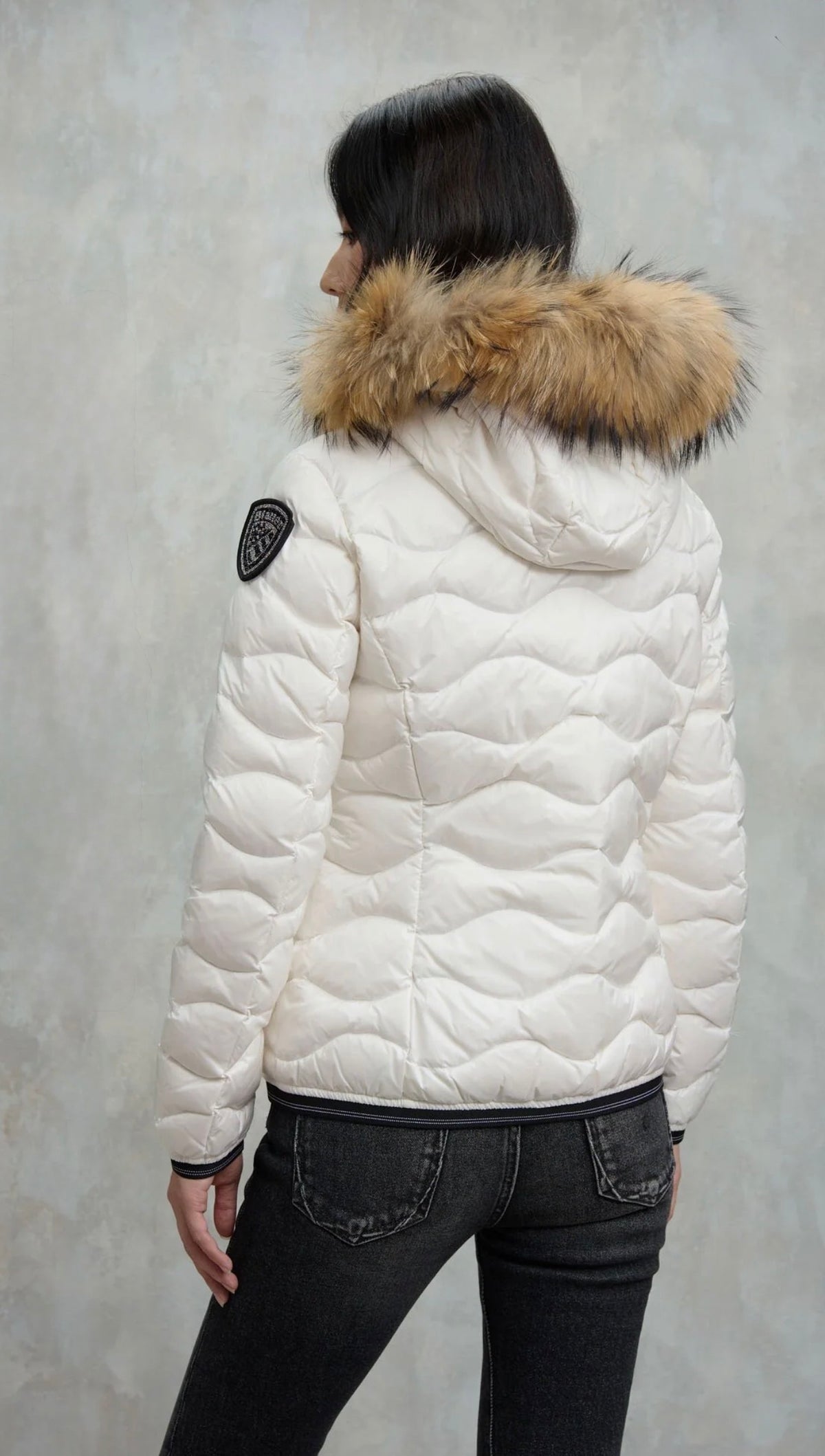 BLAUER Giubbotto Donna Piumino Invernale Ondulato Bianco con Pelliccia