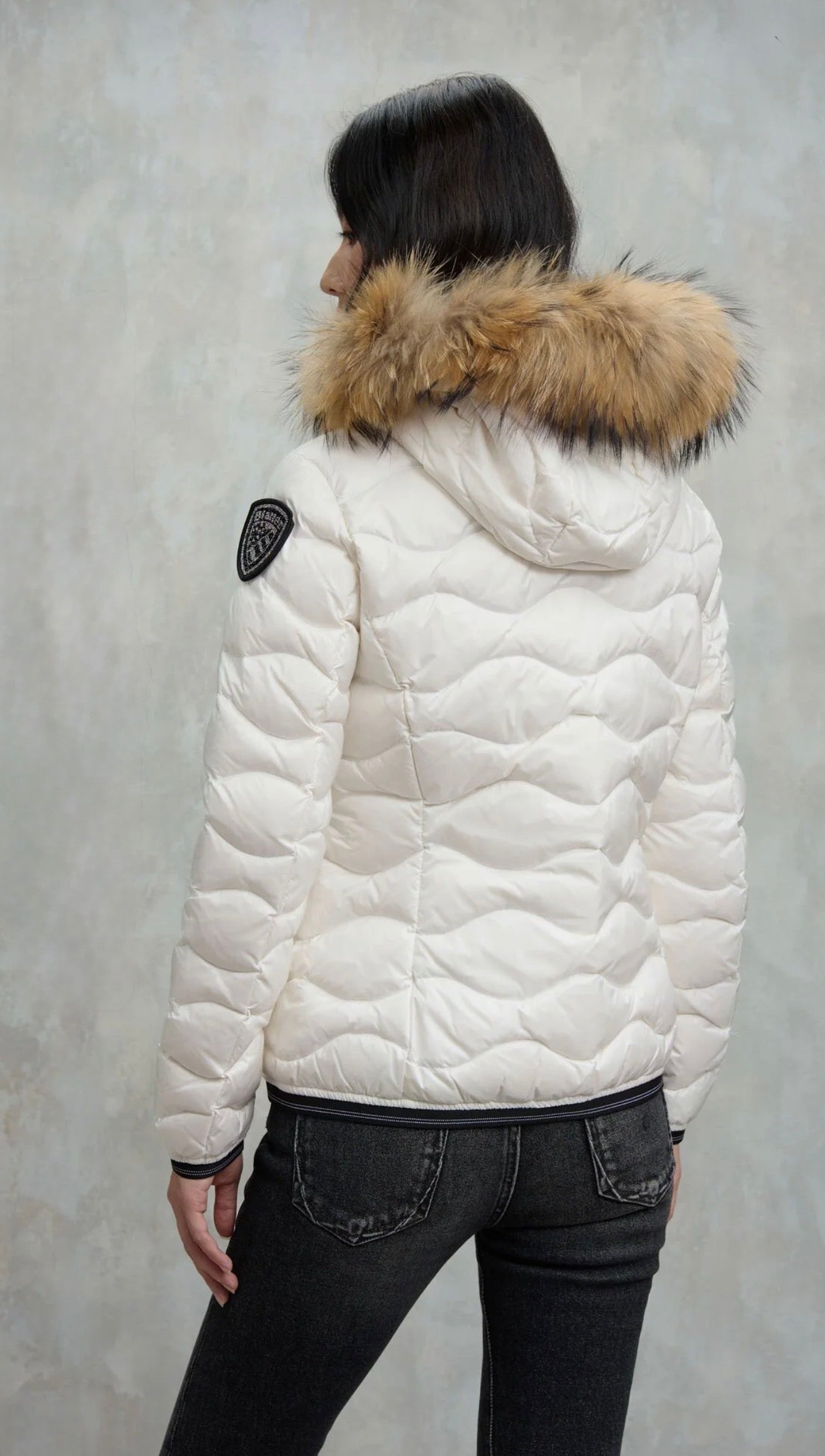 BLAUER Giubbotto Donna Piumino Invernale Ondulato Bianco con Pelliccia
