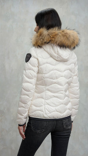 BLAUER Giubbotto Donna Piumino Invernale Ondulato Bianco con Pelliccia