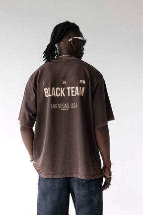 BLACK ISLAND T-Shirt In Cotone Marrone Sfumata Cropped Con Stampa Beige