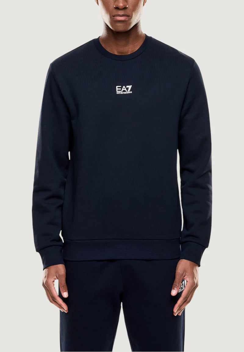 EMPORIO ARMANI Felpa Girocollo In Cotone  Blu/Bianco