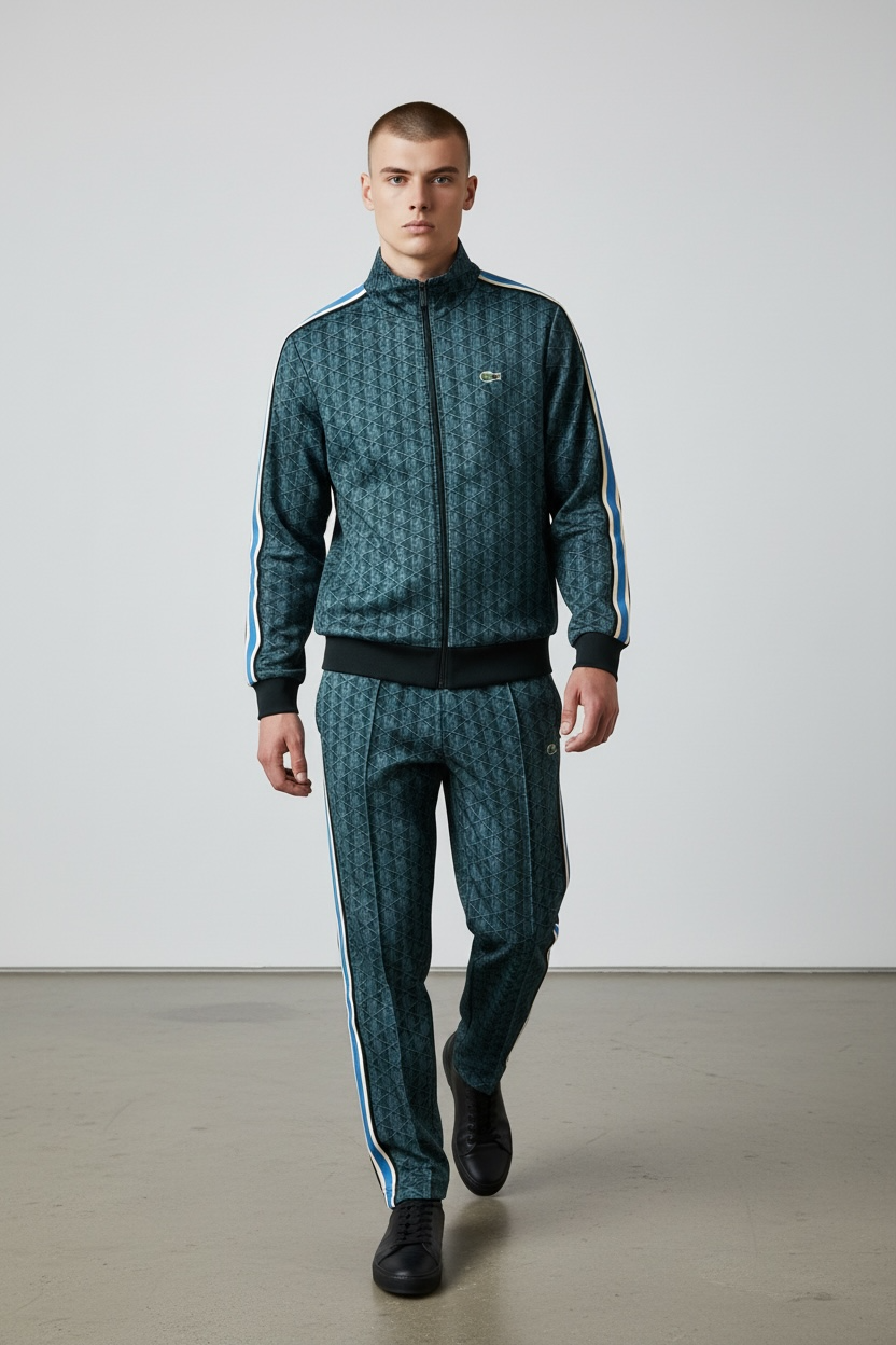 LACOSTE Tuta Leggera Monogram Con Zip Blu/Azzurro