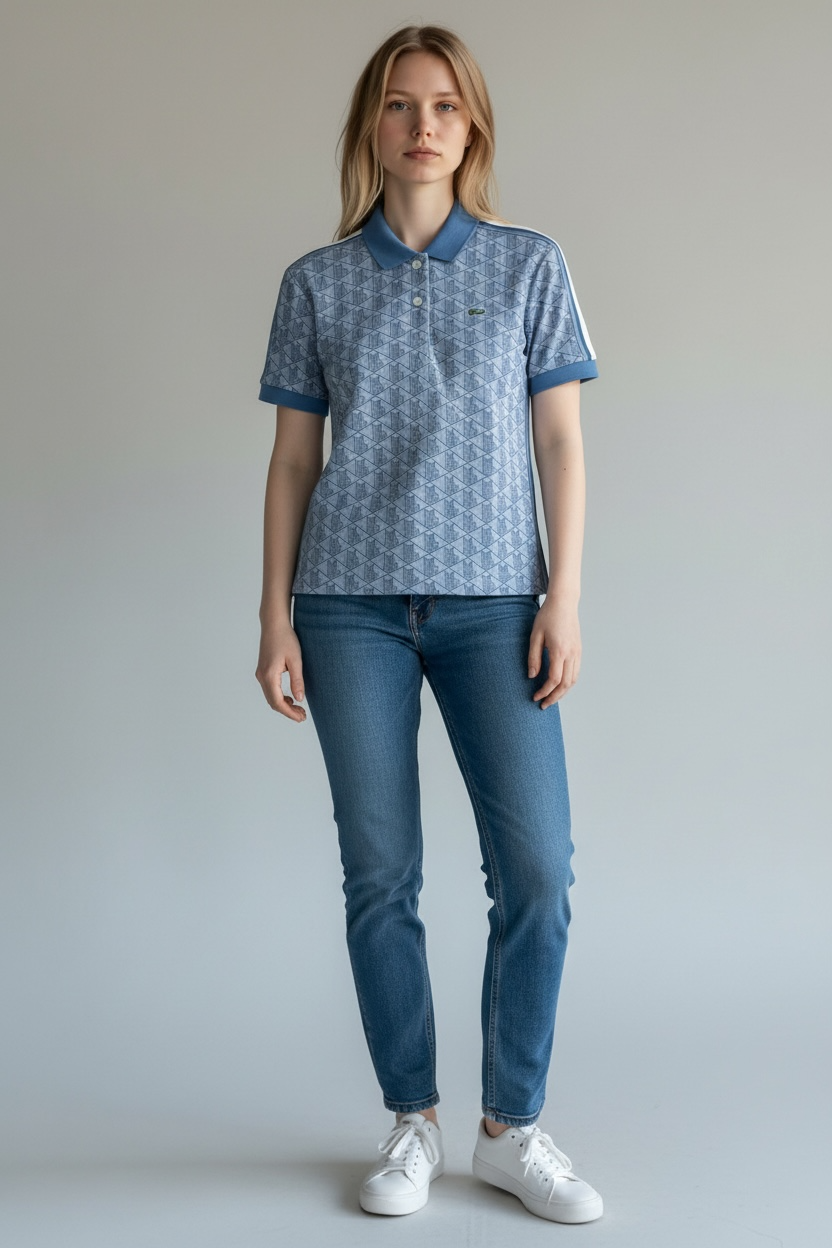 LACOSTE Polo Monogram Donna Celeste
