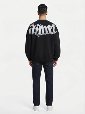 DISCLAIMER Felpa Oversize Girocollo Nera Logo Frontale Grigio Chiaro a Contrasto
