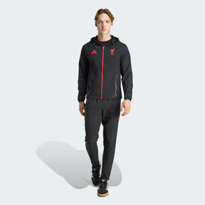 ADIDAS Tuta Liverpool Leggera In Microfibra Zip Rossa e Cappuccio Nera/Rossa