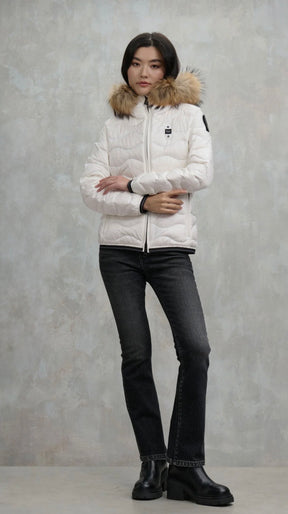 BLAUER Giubbotto Donna Piumino Invernale Ondulato Bianco con Pelliccia