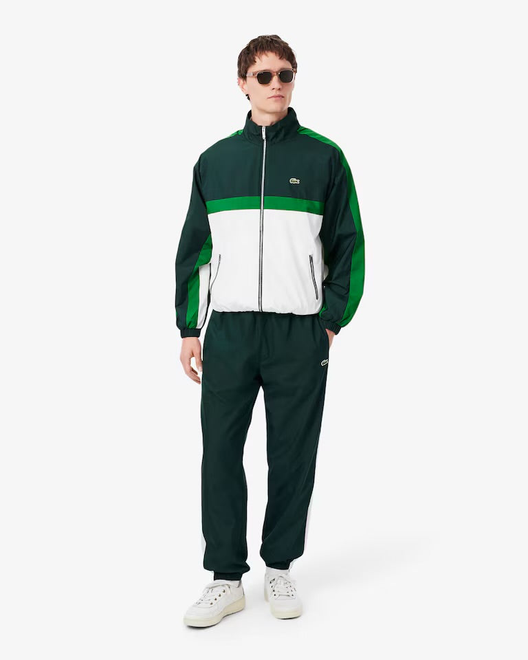 LACOSTE Tuta Sportiva Colorblock Senza Cappuccio Con Stampa Verde/Bianca