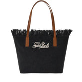 SAINT BARTH BORSA CITY REGULAR IN CANVAS NERA CON FRANGE