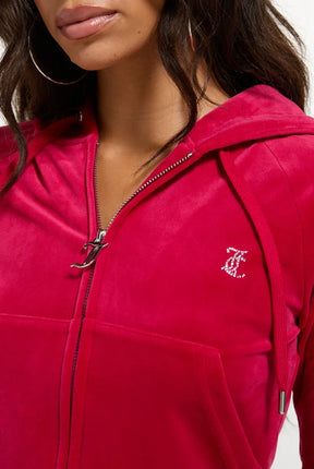 JUICY COUTURE TUTA IN VELLUTO CON LOGO JUICY IN STRASS - ROSSO LAMPONE