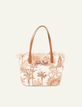 SAINT BARTH BORSA CITY BAG MID IN CANVAS JUNGLE OCEANIA CON FRANGE BEIGE