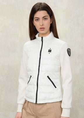 BLAUER Haskel Antivento Donna Meta Fasciato Metà Liscio Senza Cappuccio Bianco