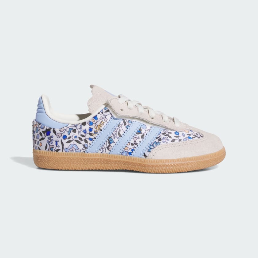 Adidas Samba “Liberty London” Bambina Con Laccio Elastico Floreale Beige Strisce Celesti