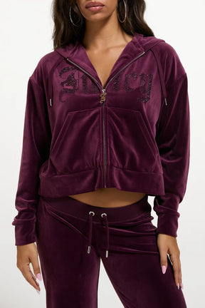 JUICY COUTURE TUTA IN VELLUTO CON LOGO JUICY IN STRASS – BORDEAUX