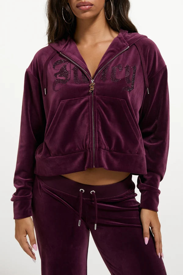 JUICY COUTURE TUTA IN VELLUTO CON LOGO JUICY IN STRASS – BORDEAUX