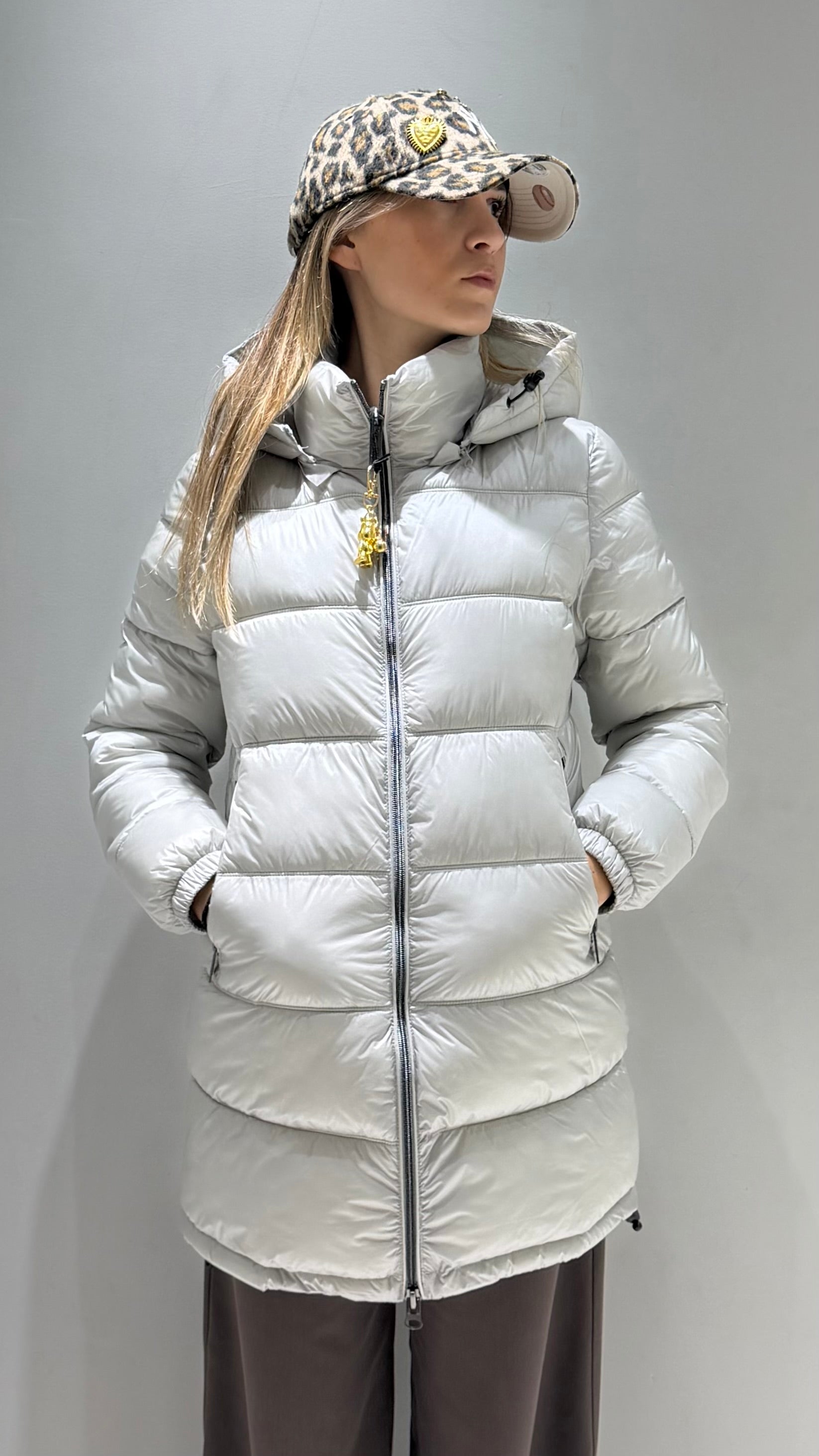 TREZ DONNA GIUBBOTTO FASCIATO LUNGO GRIGIO CHIARO