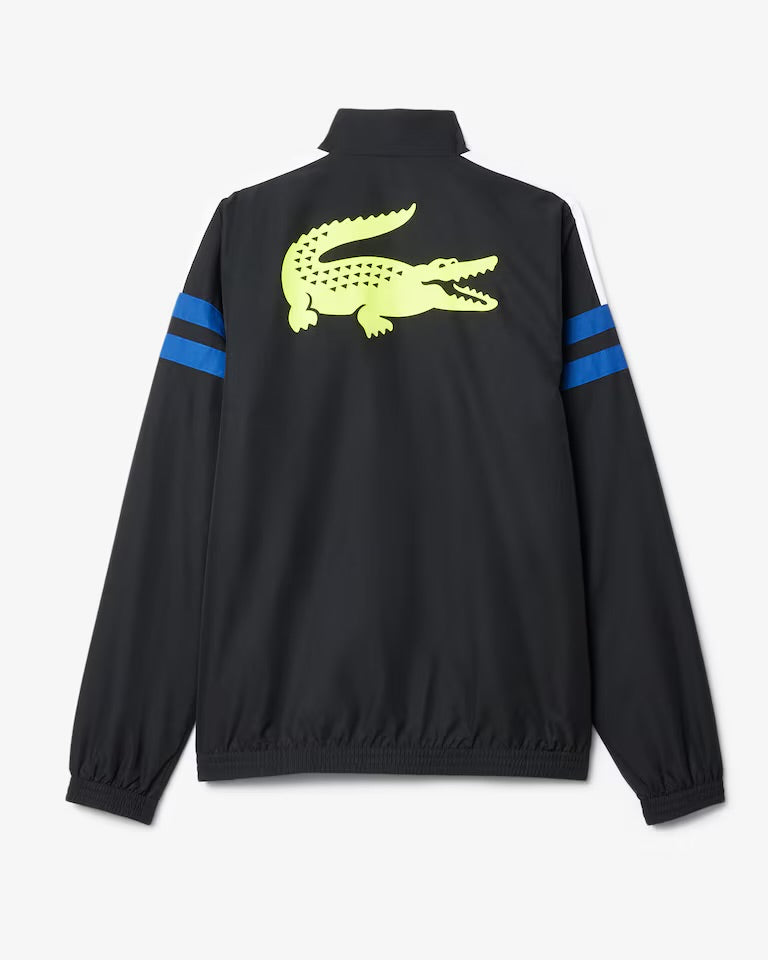LACOSTE Tuta Leggera In Microfibra Con Bande Centrali e Logo Fluo Sul Retro Nero/Blu