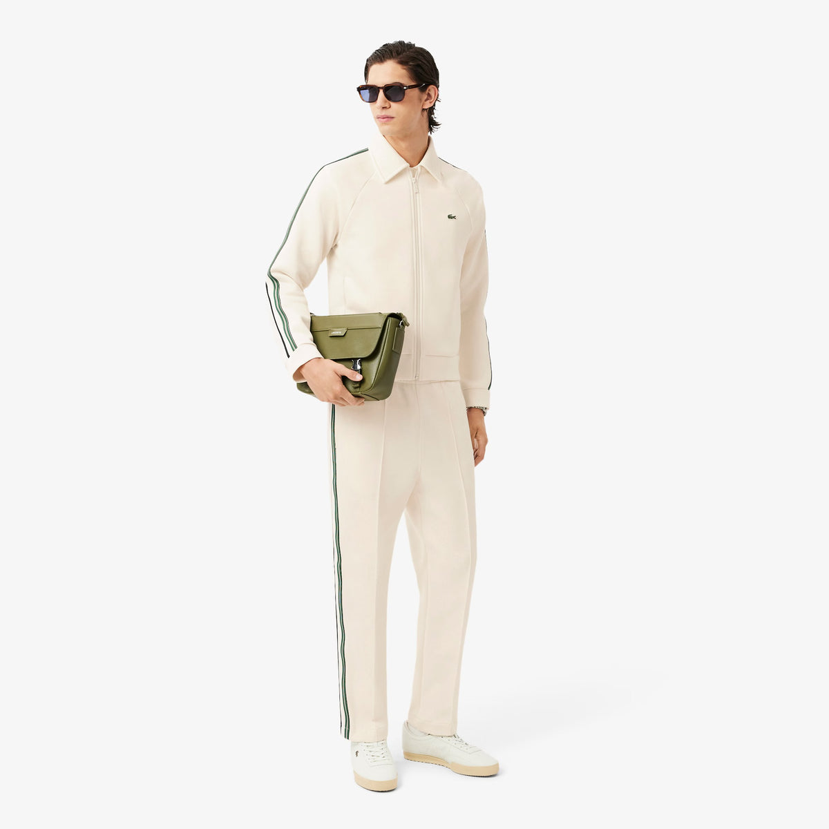 LACOSTE Tuta Leggera In cotone Con Bande Laterali Verdi beige