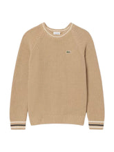 LACOSTE Maglioncino Bambino Beige Con Dettagli Ricamati Bianchi