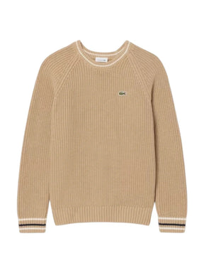 LACOSTE Maglioncino Bambino Beige Con Dettagli Ricamati Bianchi