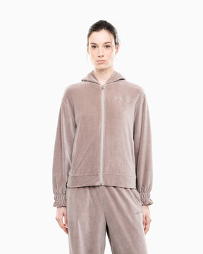 EMPORIO ARMANI Tuta Completa Con Zip e Cappuccio In Velluto Donna Beige Chiaro