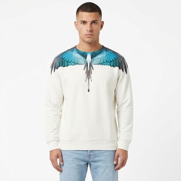 COUNTY OF MILAN Felpa Girocollo Marcelo Burlon Panna Con Ali Azzurre