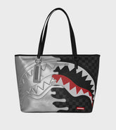 SPRAYGROUND Borsa Shark Melt Metà Argento Metà Scacchi Nera/Argenyo