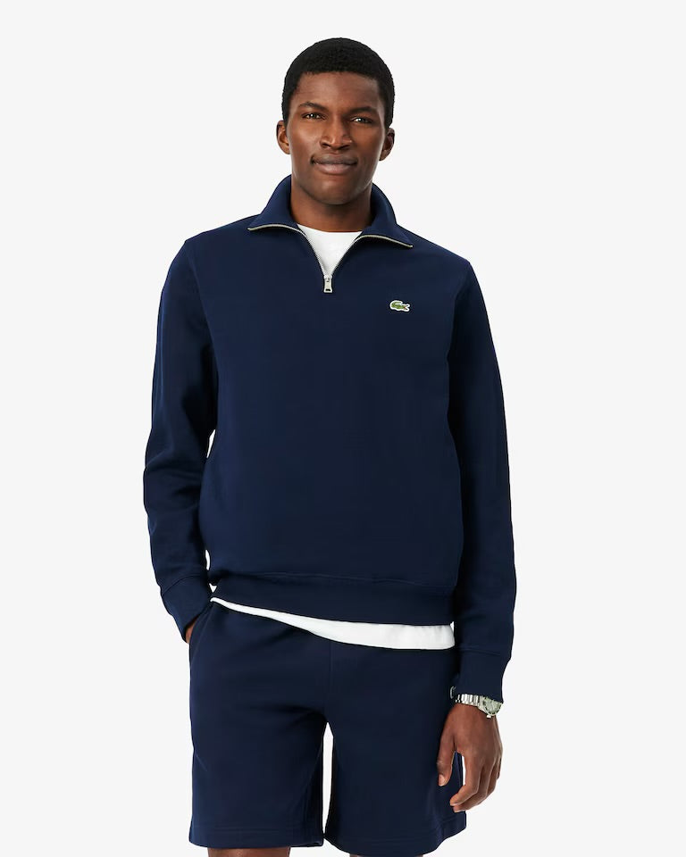 LACOSTE Felpa Interlock Collo Alto Mezza Zip Blu