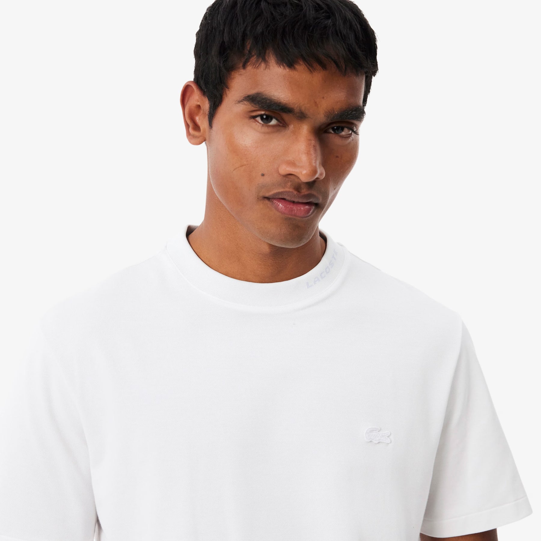 LACOSTE T-Shirt In Piquè Con Marchio Jaquard Command Bianco