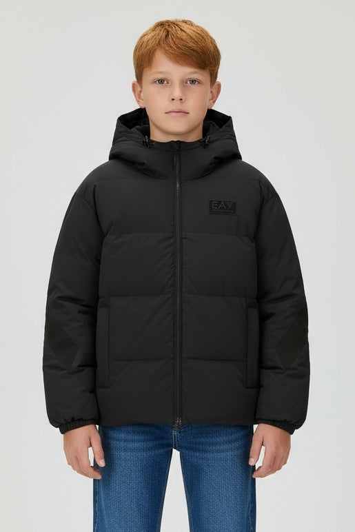 EMPORIO ARMANI Giubbotto Bambino Invernale Logo Tono Su Tono Nero