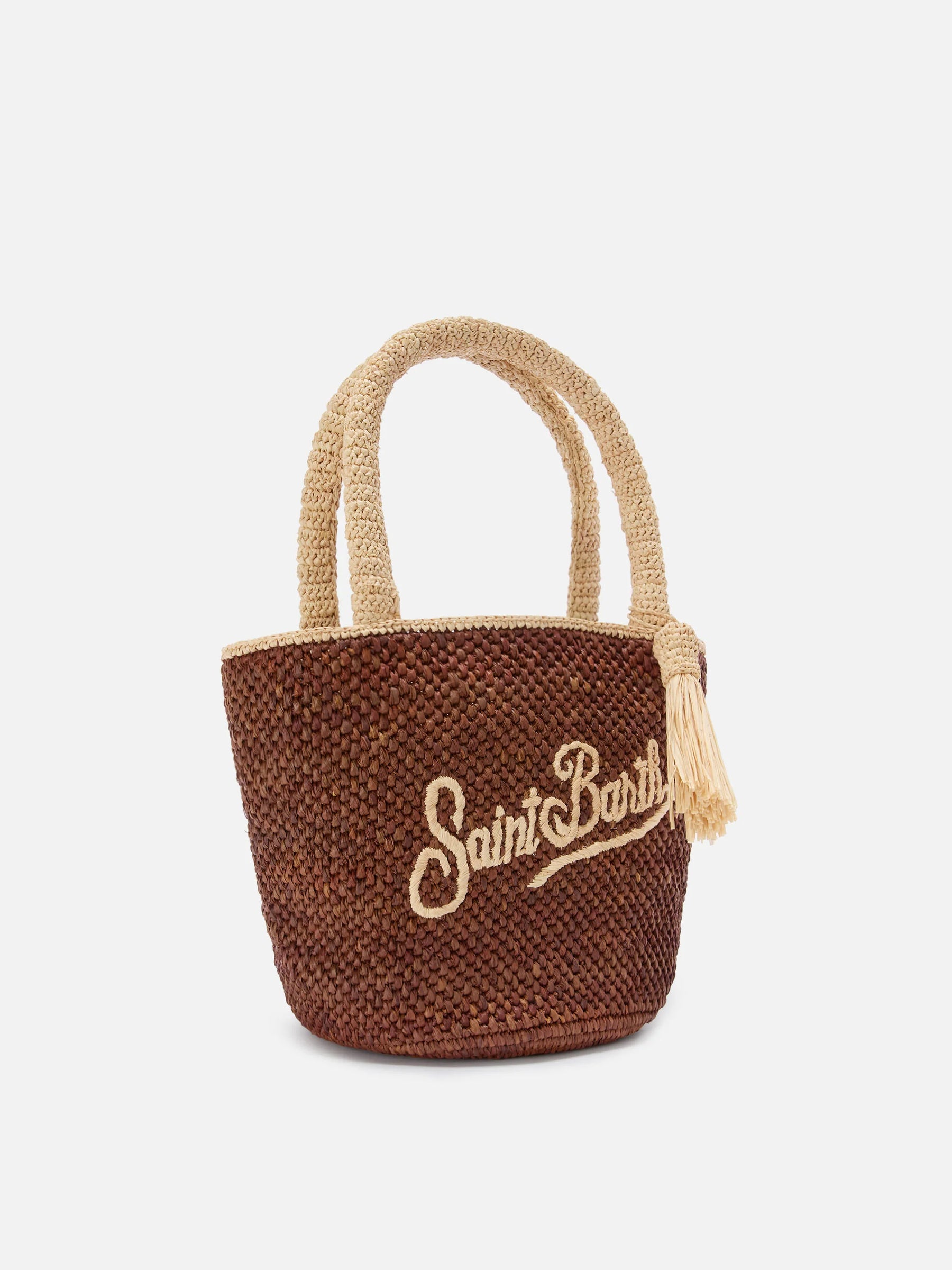 SAINT BARTH BORSA MARCY IN RAFFIA MARRONE CON NAPPETTA E LOGO RICAMATO